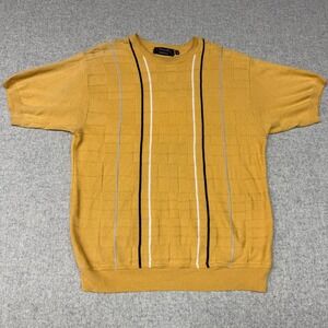 Marcello Short Sleeve Knit Sweater Size Medium Yellow Italy Striped Textured Ret